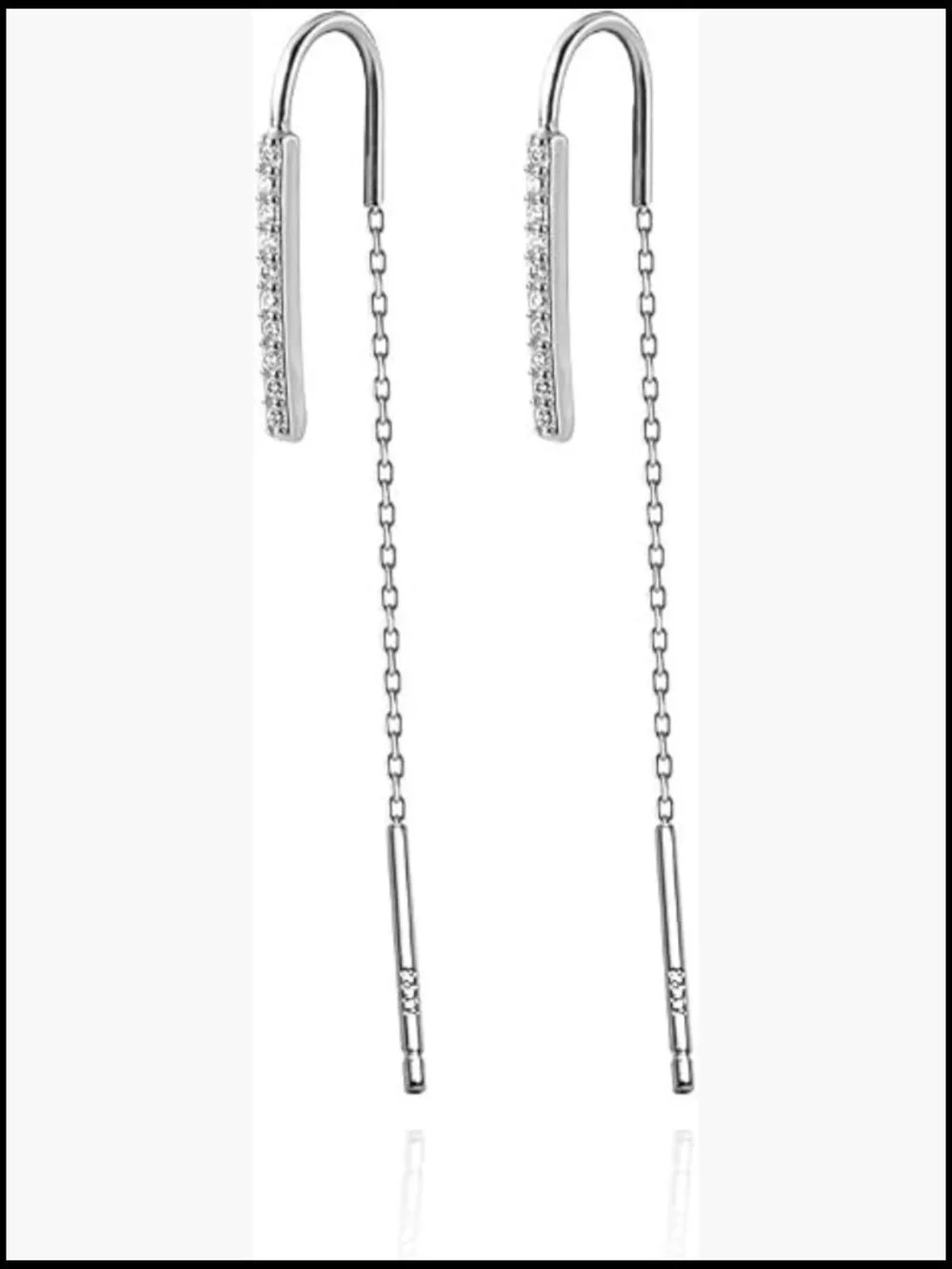 Sterling Silver Bar Threader Earrings Dangle CZ Chain Drop Tassel